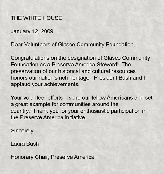 A Letter or recognition from Laura Bush
